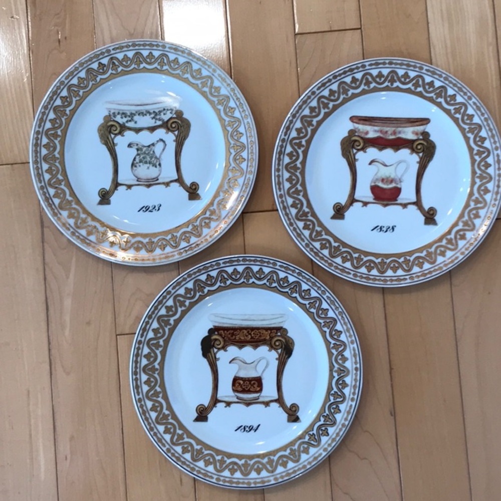 Set of 3 vintage Email de Limoges - Godinger dessert plates - vanity sinks